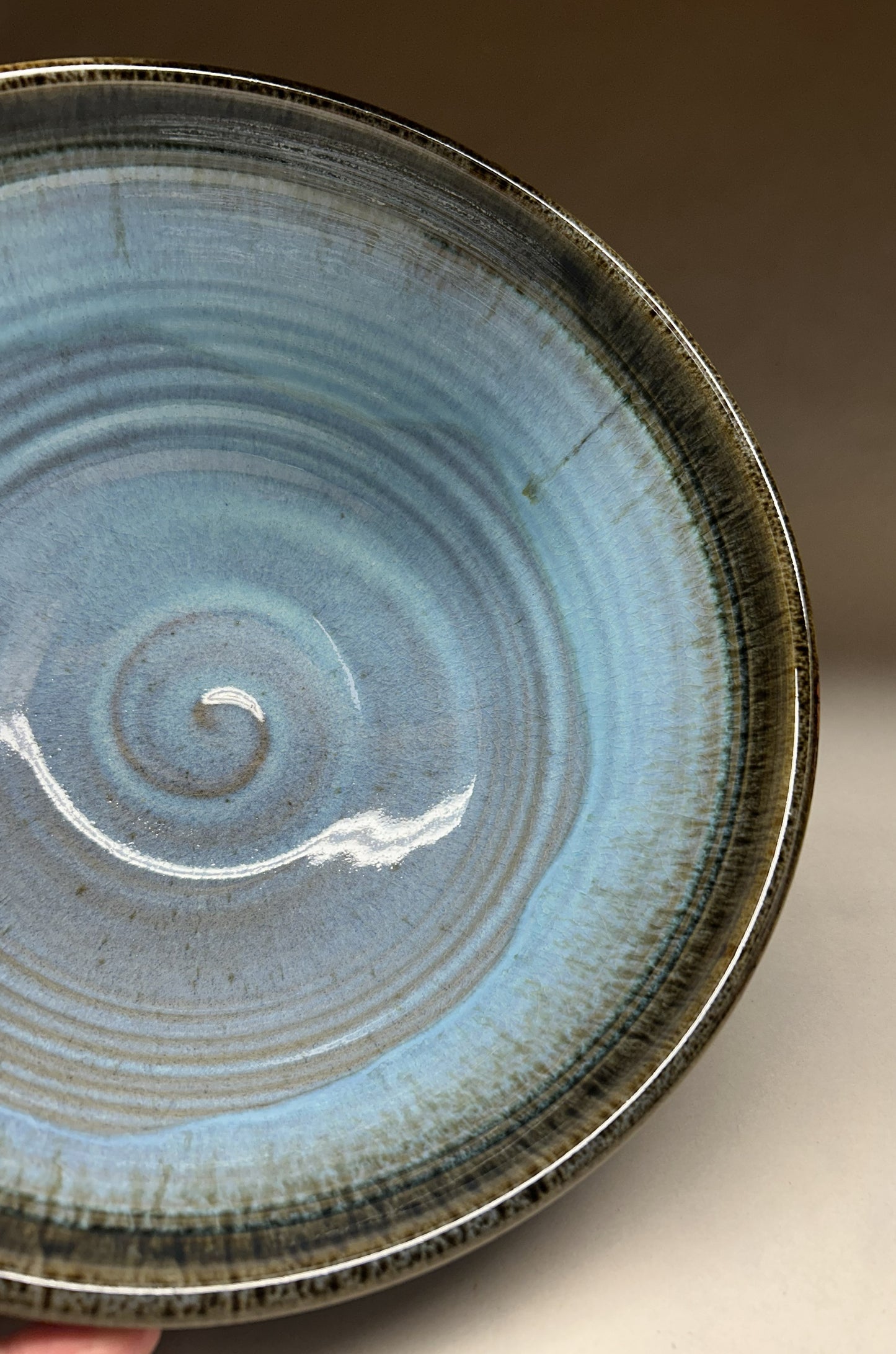 Large Handmade Pottery Mixing Bowl – Blue Green Ash Glaze, Unique Ceramic Kitchenware