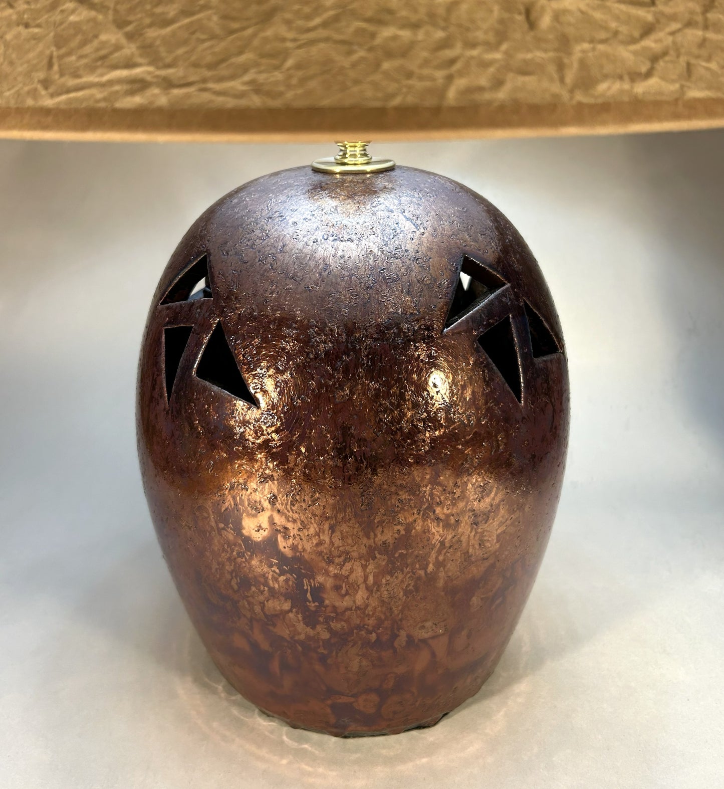 Raku Lamp with Cut outs - Copper Blue Raku Glaze