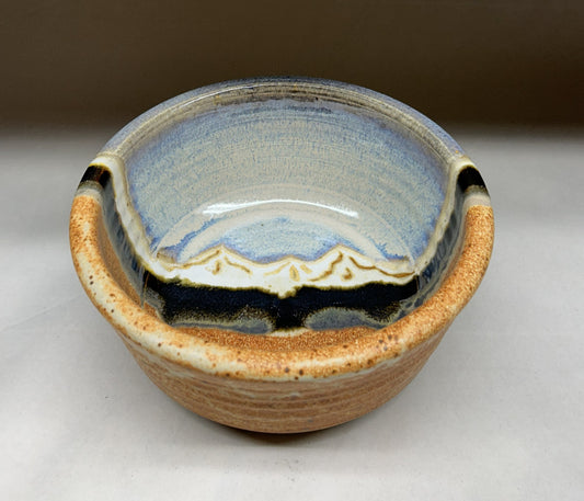 Handmade Pottery Dog Bowl with Snowy Mountain Glaze