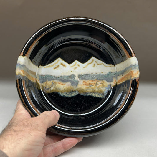 Handmade Pottery Dog Bowl with Midnight Mountain Glaze - Extra thick and heavy