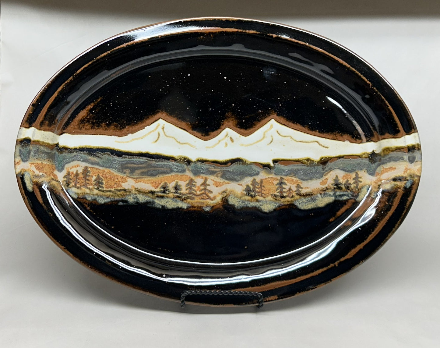Handmade Pottery Oval Platter with Midnight Mountain glaze - Beautiful Artisan Platter