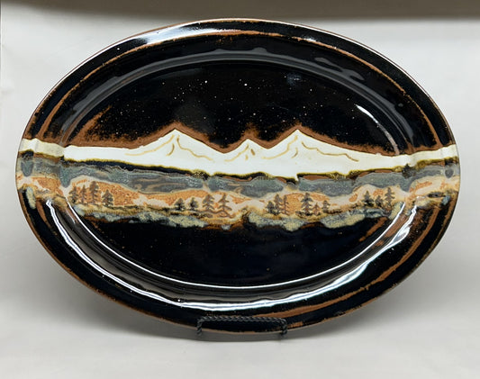 Handmade Pottery Oval Platter with Midnight Mountain glaze - Beautiful Artisan Platter
