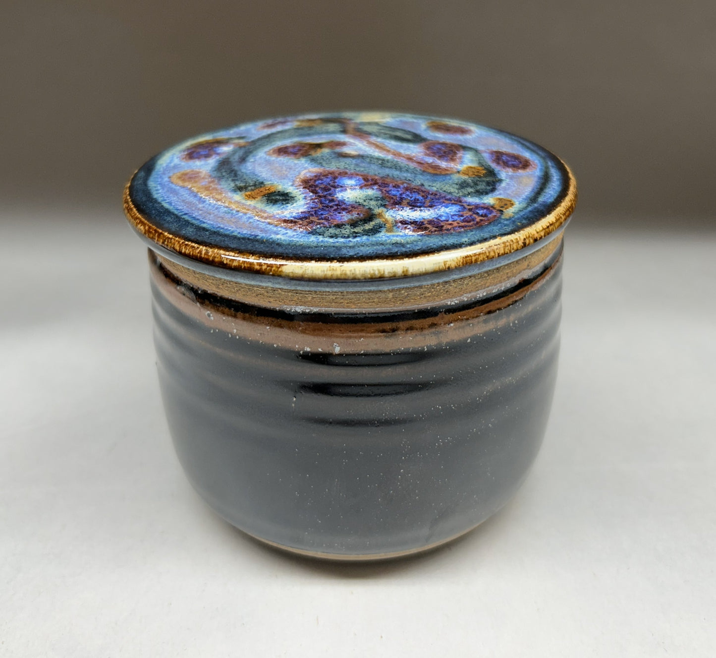 Handmade Pottery Butter Crock - Temoku Black & everything Glaze