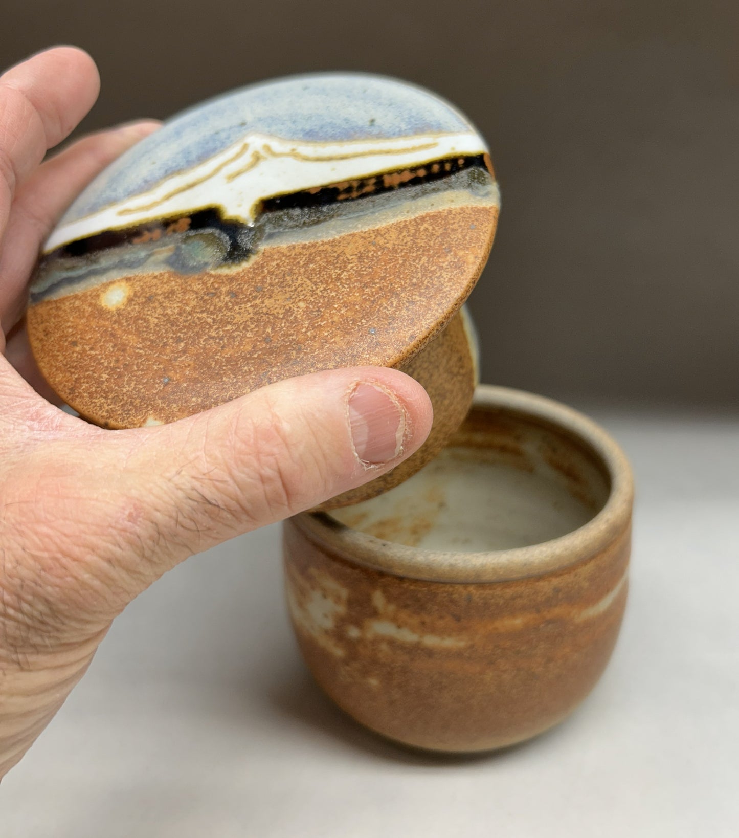Handmade Pottery Butter Crock - Snowy Mountain Glaze