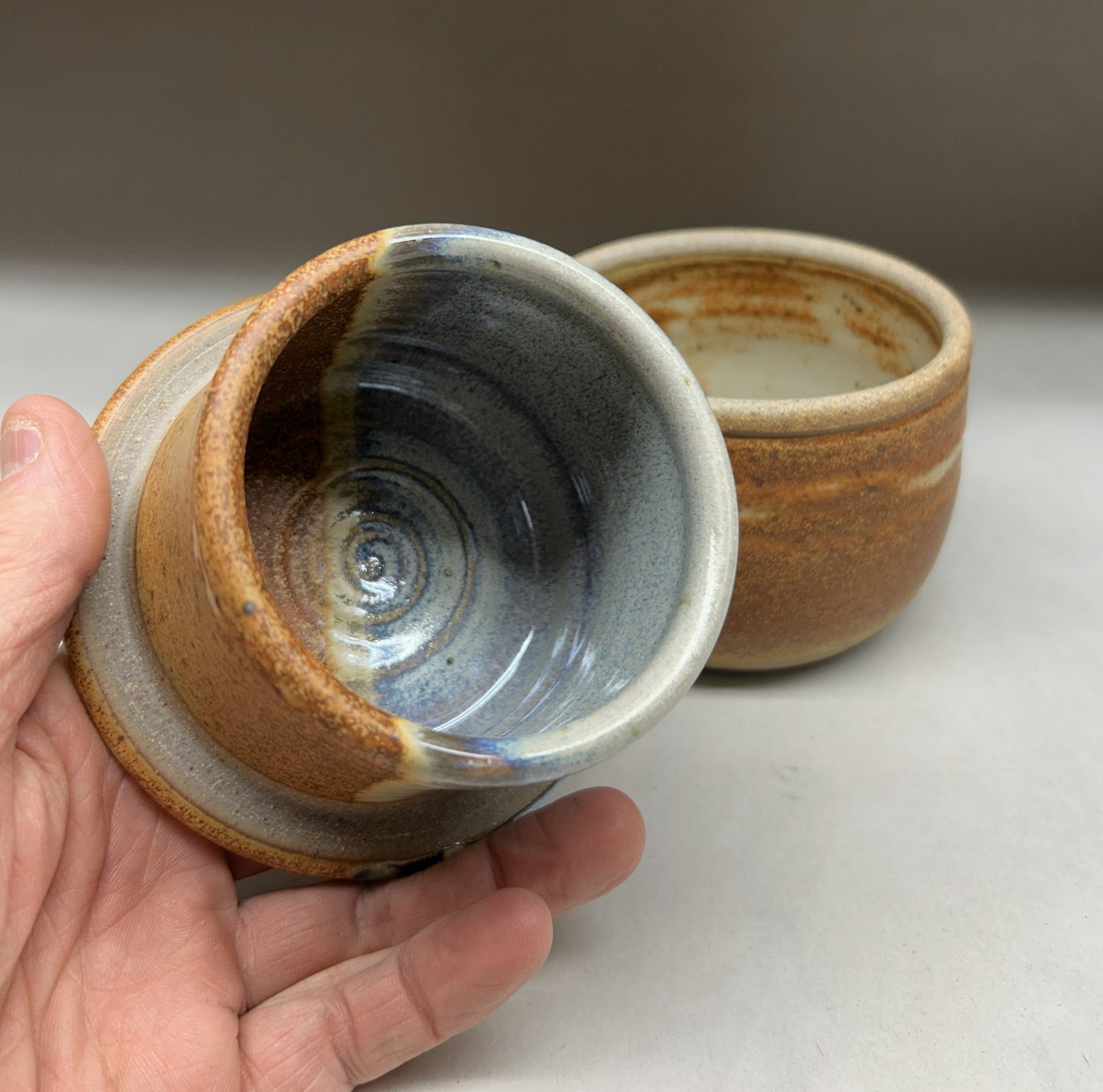 Handmade Pottery Butter Crock - Snowy Mountain Glaze