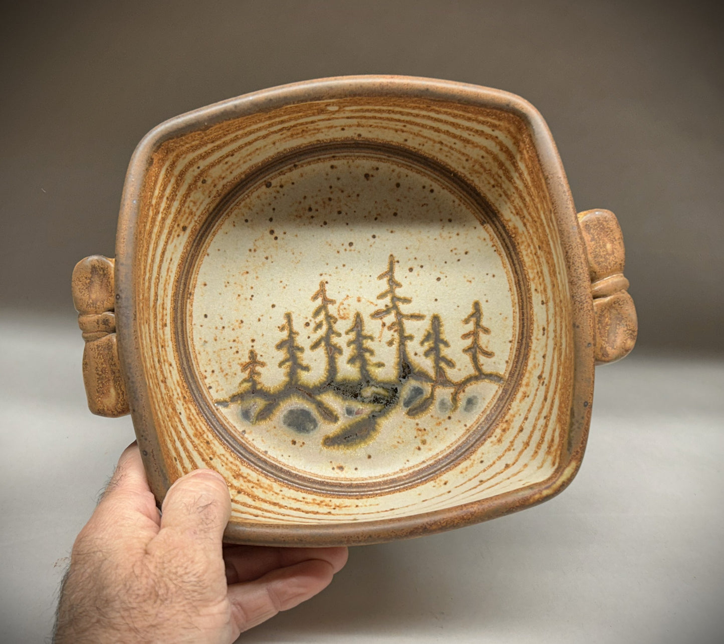 Handmade Square Pottery Baking Dish with Lodge Pole Pine Glaze