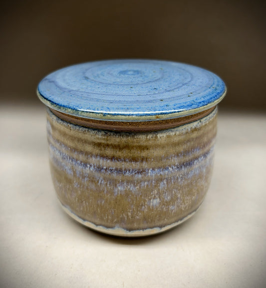 Handmade Pottery Butter Crock - Electric Blue Glaze