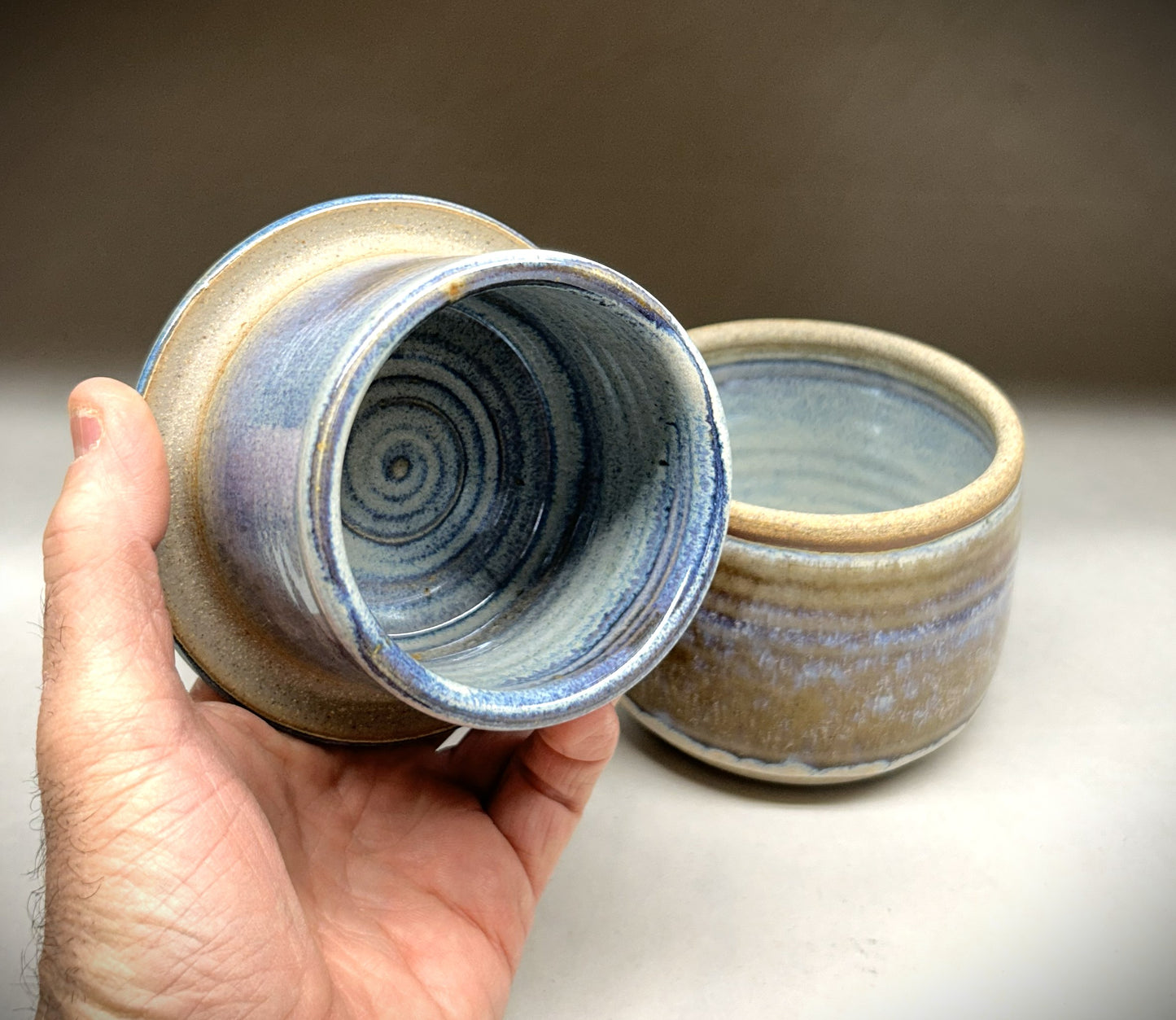 Handmade Pottery Butter Crock - Electric Blue Glaze