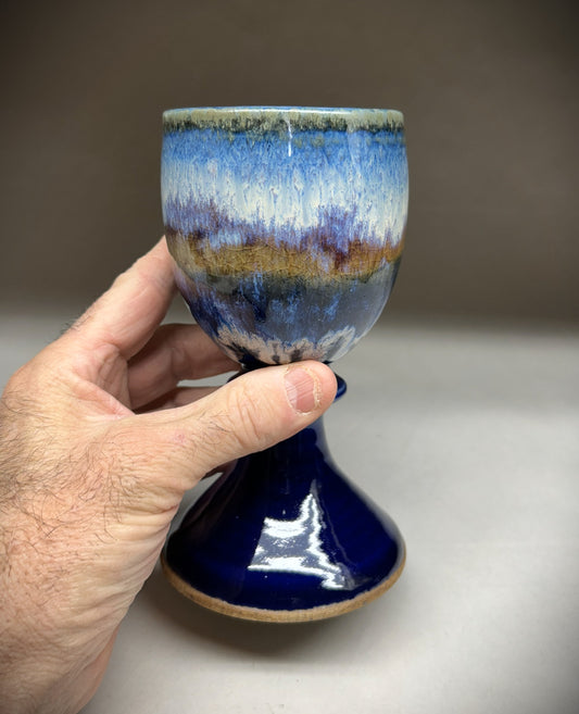 Artisan Pottery Goblet in Deep Cobalt Blue