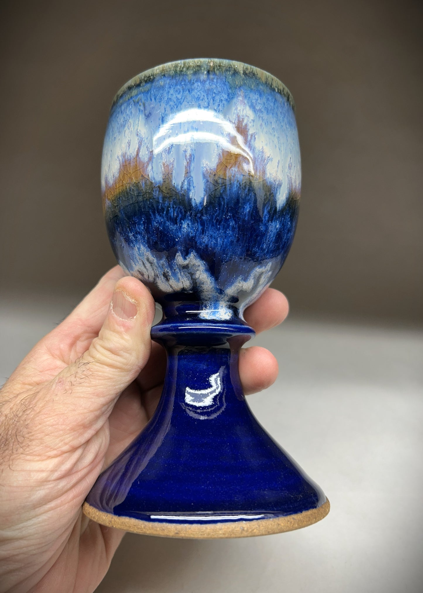 Artisan Pottery Goblet in Deep Cobalt Blue