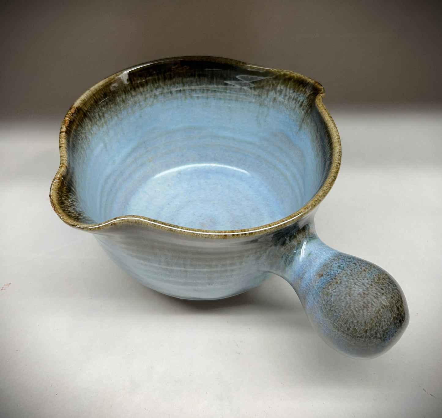 Handmade Pottery Mixing Bowl with Knob Handle & Pour Spouts