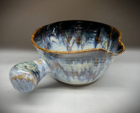 Handmade Pottery Mixing Bowl with Knob Handle & Pour Spouts