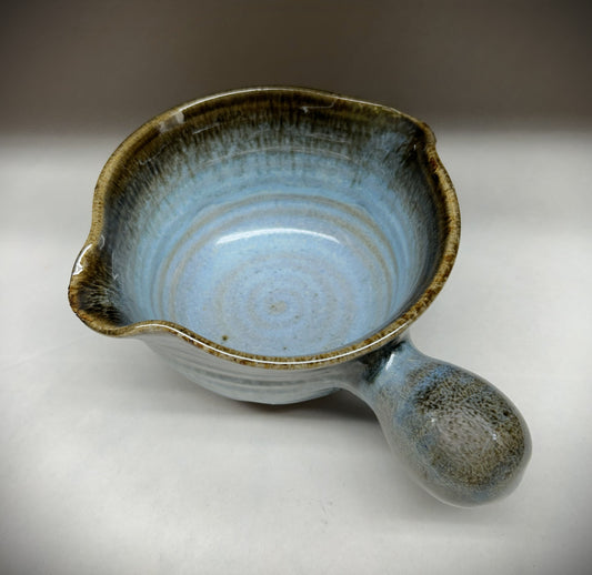 Handmade Pottery Mixing Bowl with Knob Handle & Pour Spouts