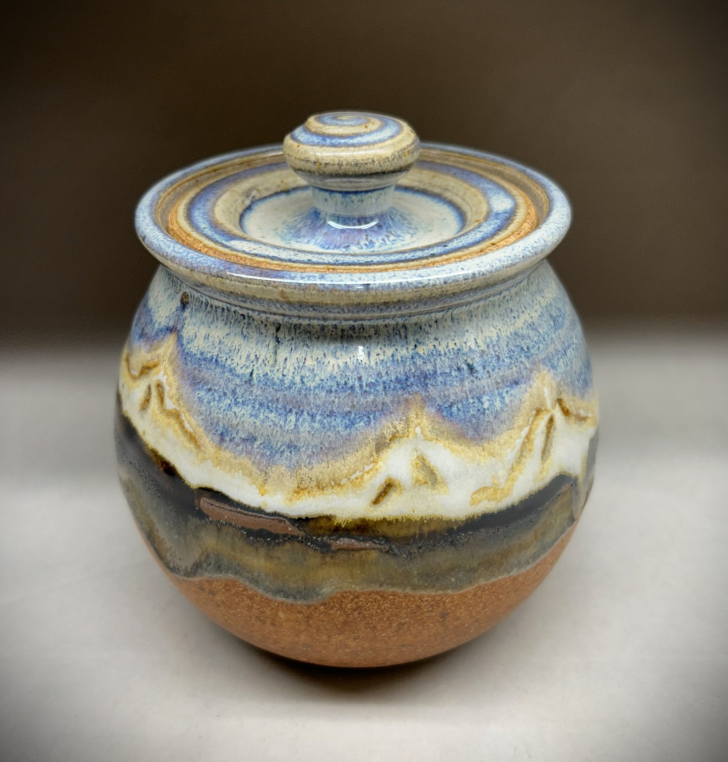 Small handmade Pottery Jar - Snowy Mountain Glaze