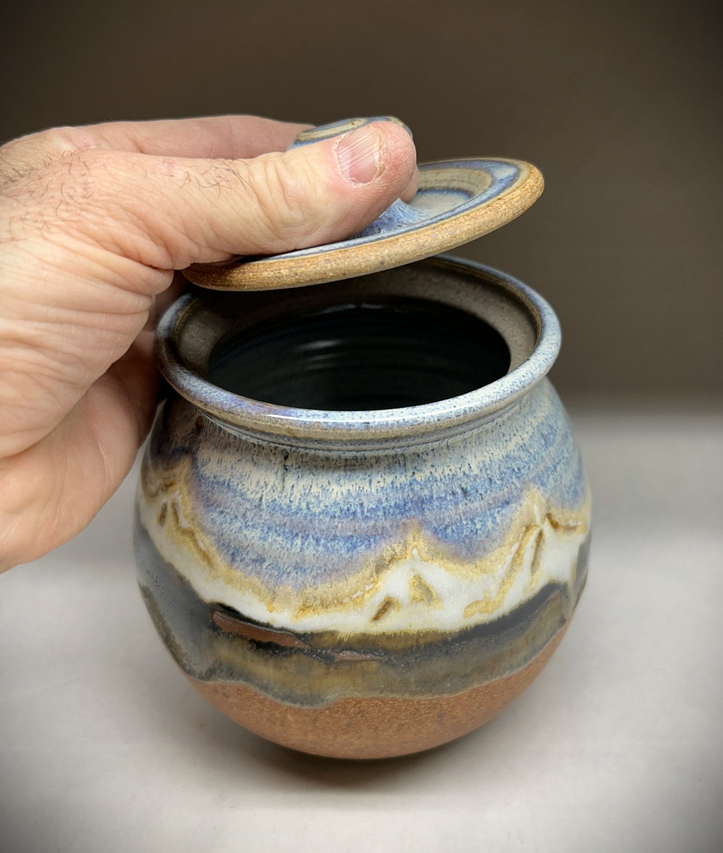 Small handmade Pottery Jar - Snowy Mountain Glaze