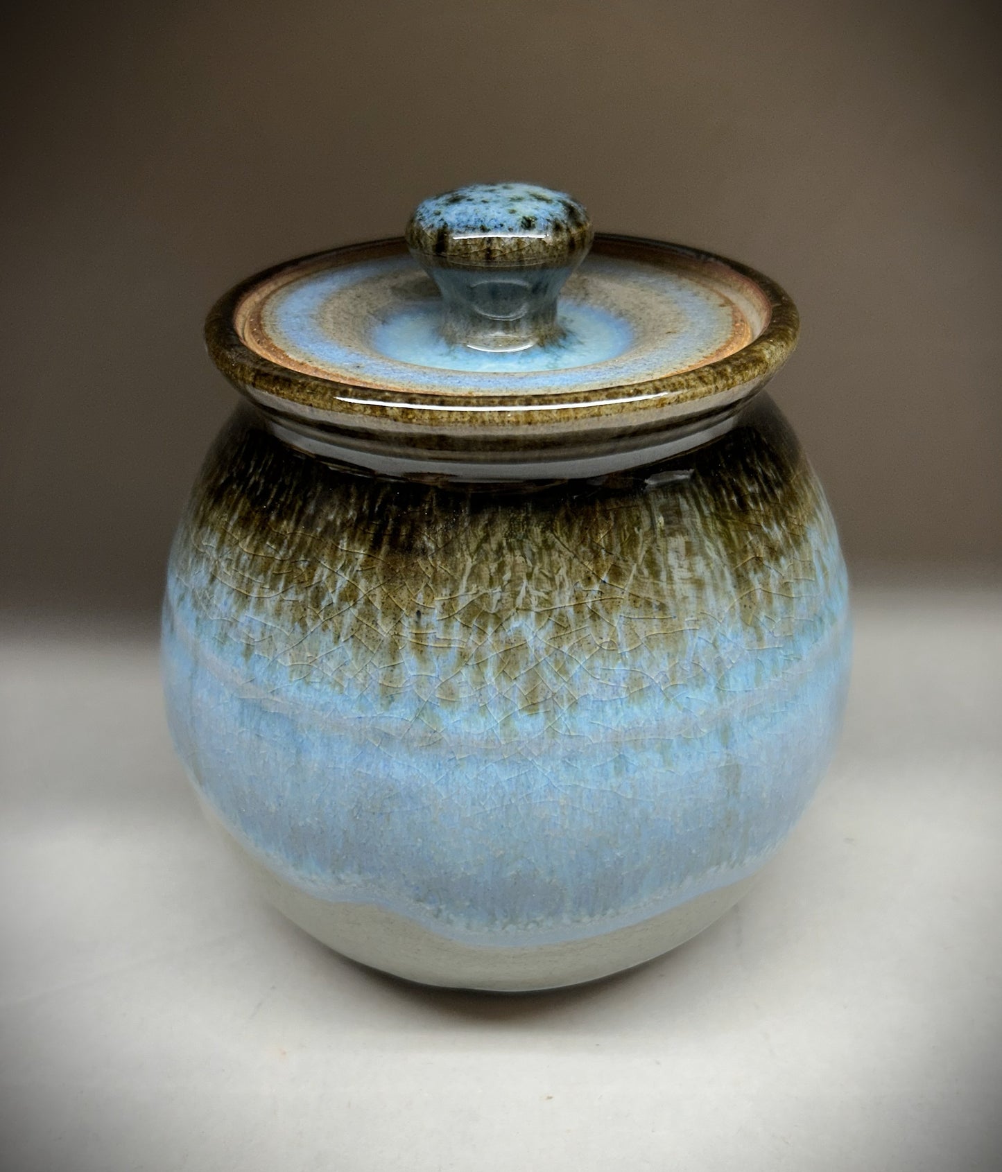 Blue Green Ash Glaze Pottery Jar | Handmade Ceramic Container