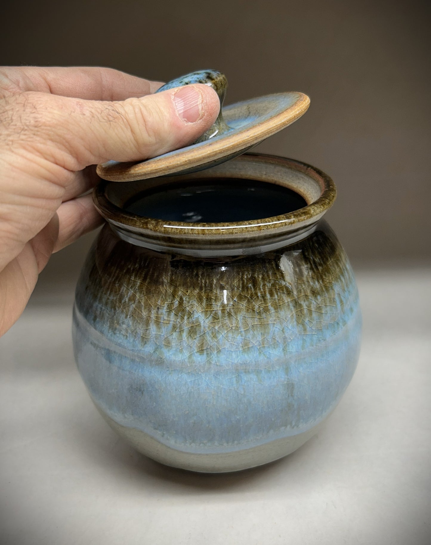 Blue Green Ash Glaze Pottery Jar | Handmade Ceramic Container