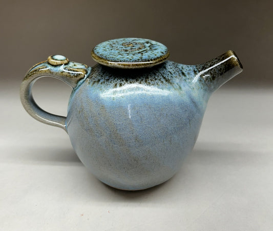 Small Handmade pottery teapot finished in a beautiful Blue Green Ash glaze