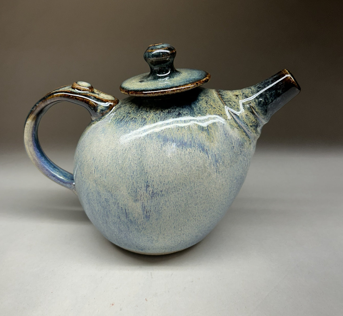 Small Handmade pottery teapot finished in a beautiful Rutile Blue &amp; Temoku Glaze