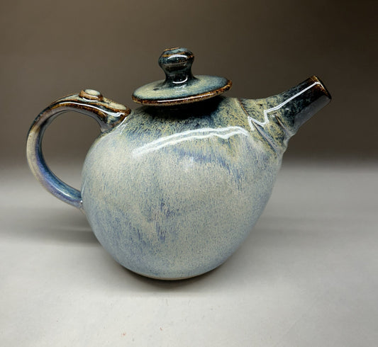Small Handmade pottery teapot finished in a beautiful Rutile Blue &amp; Temoku Glaze