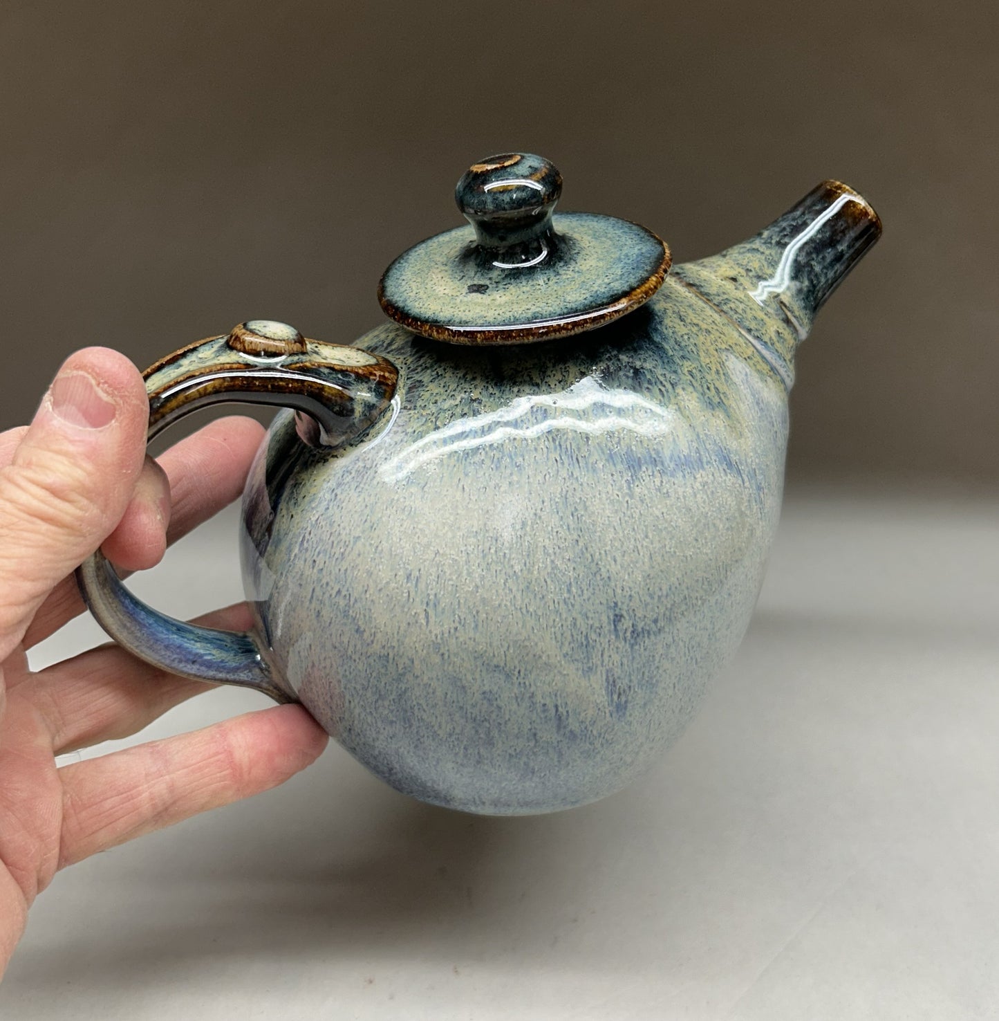 Small Handmade pottery teapot finished in a beautiful Rutile Blue &amp; Temoku Glaze