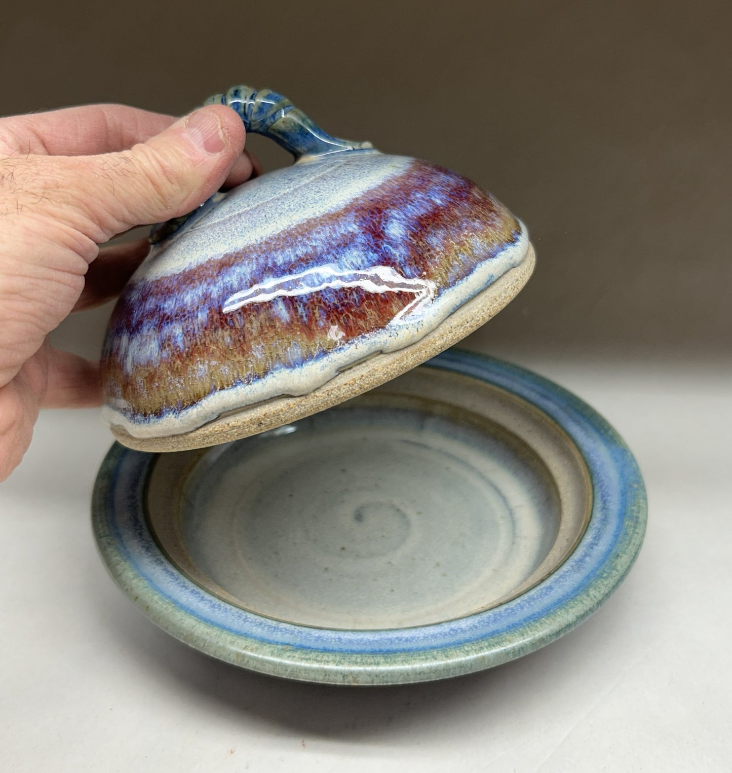 Handmade Pottery Butter Dish with a dome lid - Electric Blue Glaze
