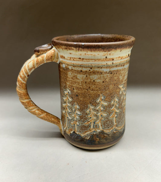 Handmade Pottery Mug with Tree Design Glaze – Nature-Inspired Ceramic Drinkware