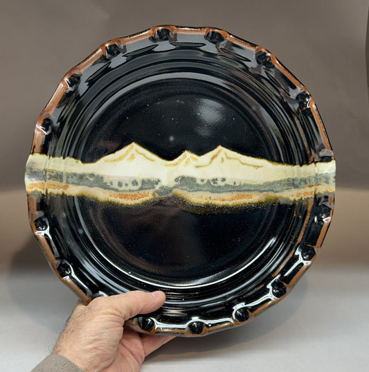 Handmade Pottery Pie Plate – Midnight Mountain Glaze