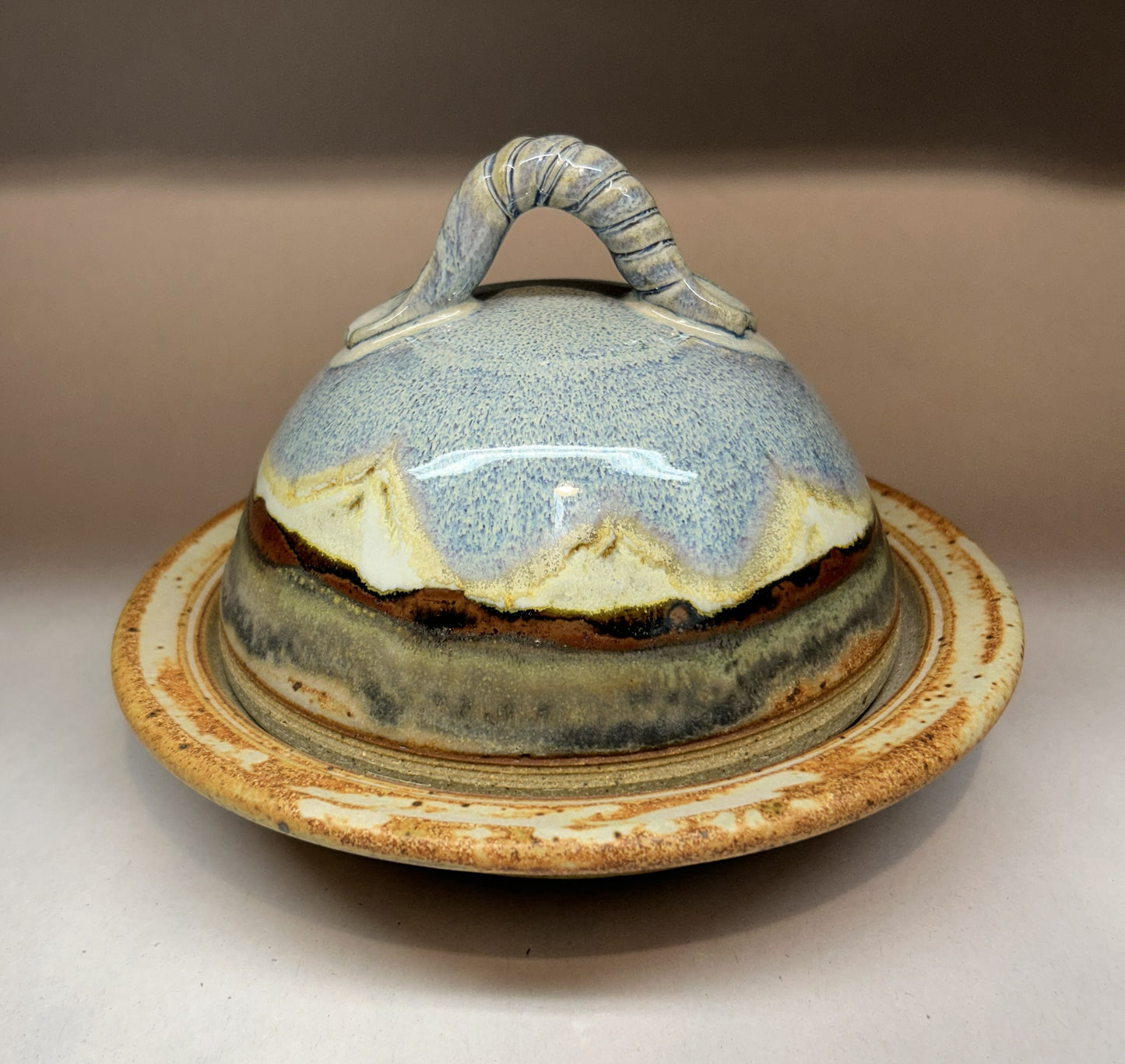 Handmade Pottery Butter Dish – Snowy Mountain Glaze