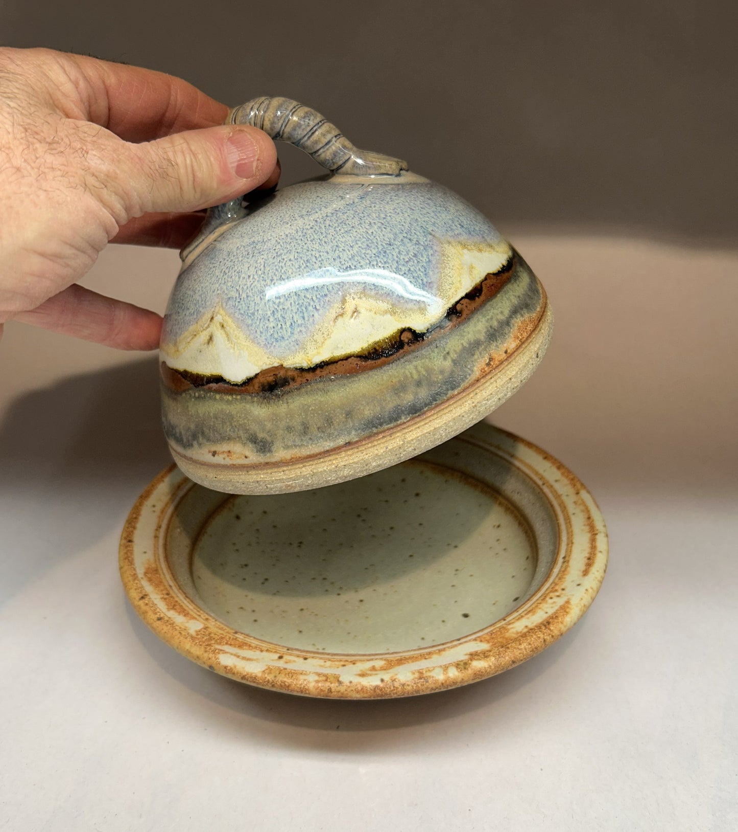 Handmade Pottery Butter Dish – Snowy Mountain Glaze
