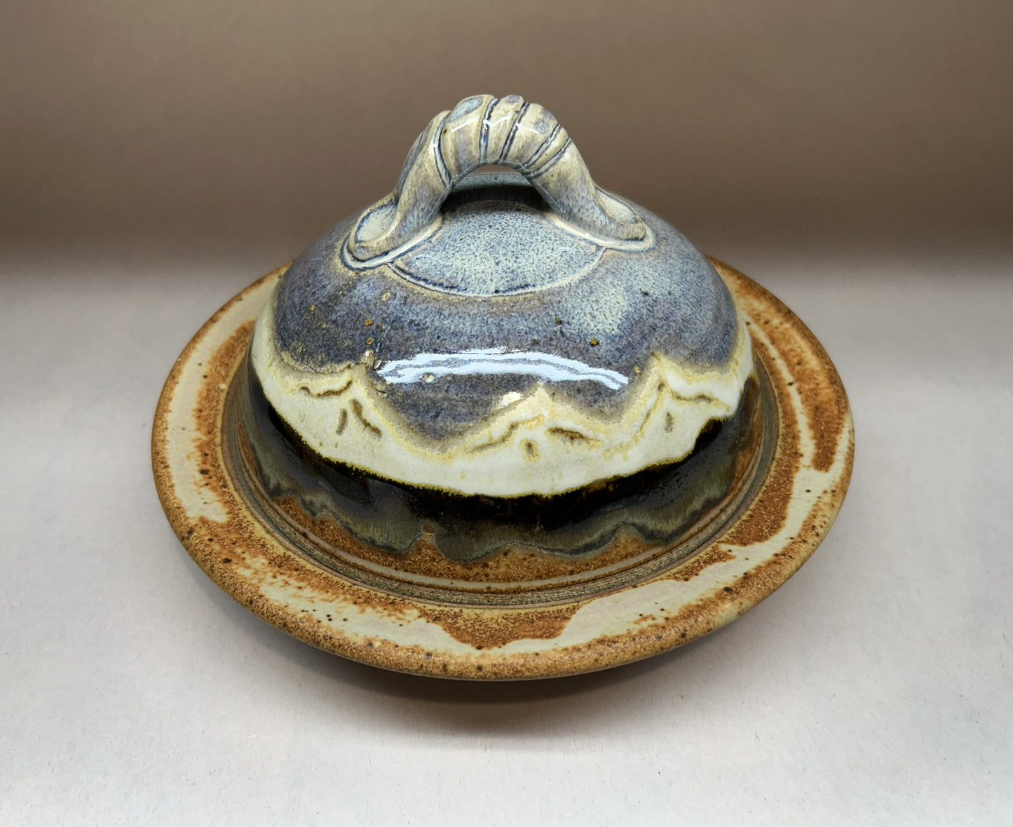 Handmade Pottery Butter Dish – Snowy Mountain Glaze