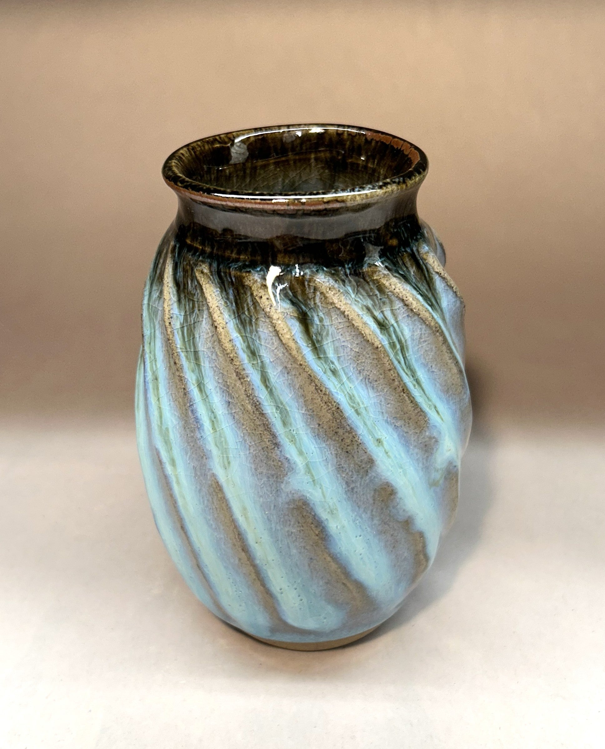 Handmade Pottery Vase with Blue Green Ash glaze