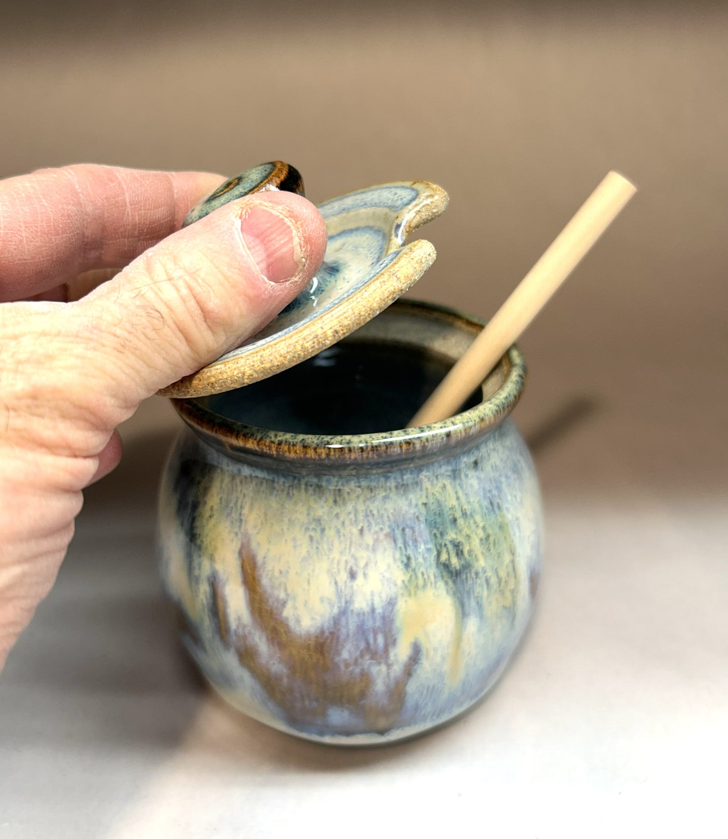 Handmade Pottery Honey Pot 