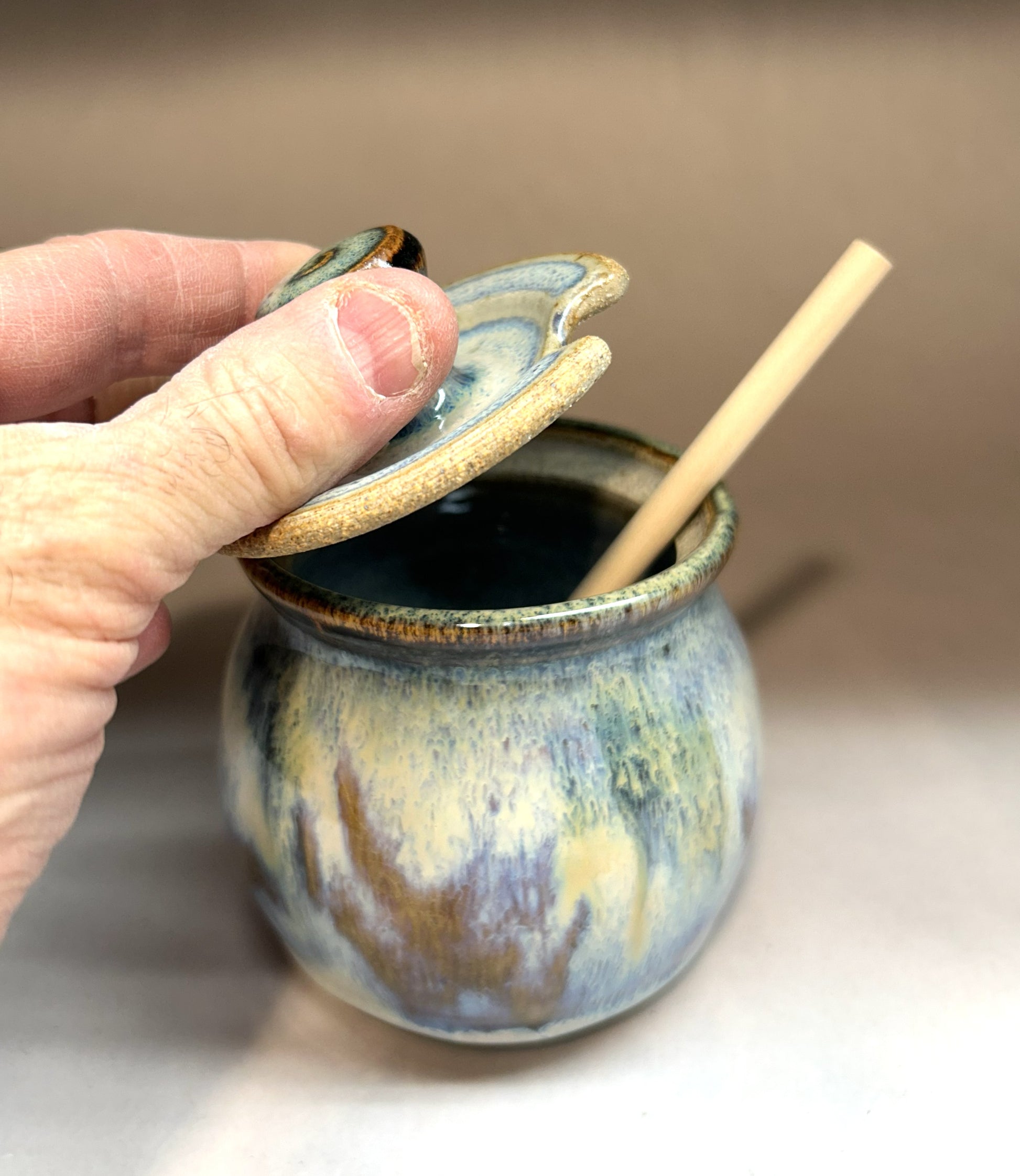 Handmade Pottery Honey Pot 