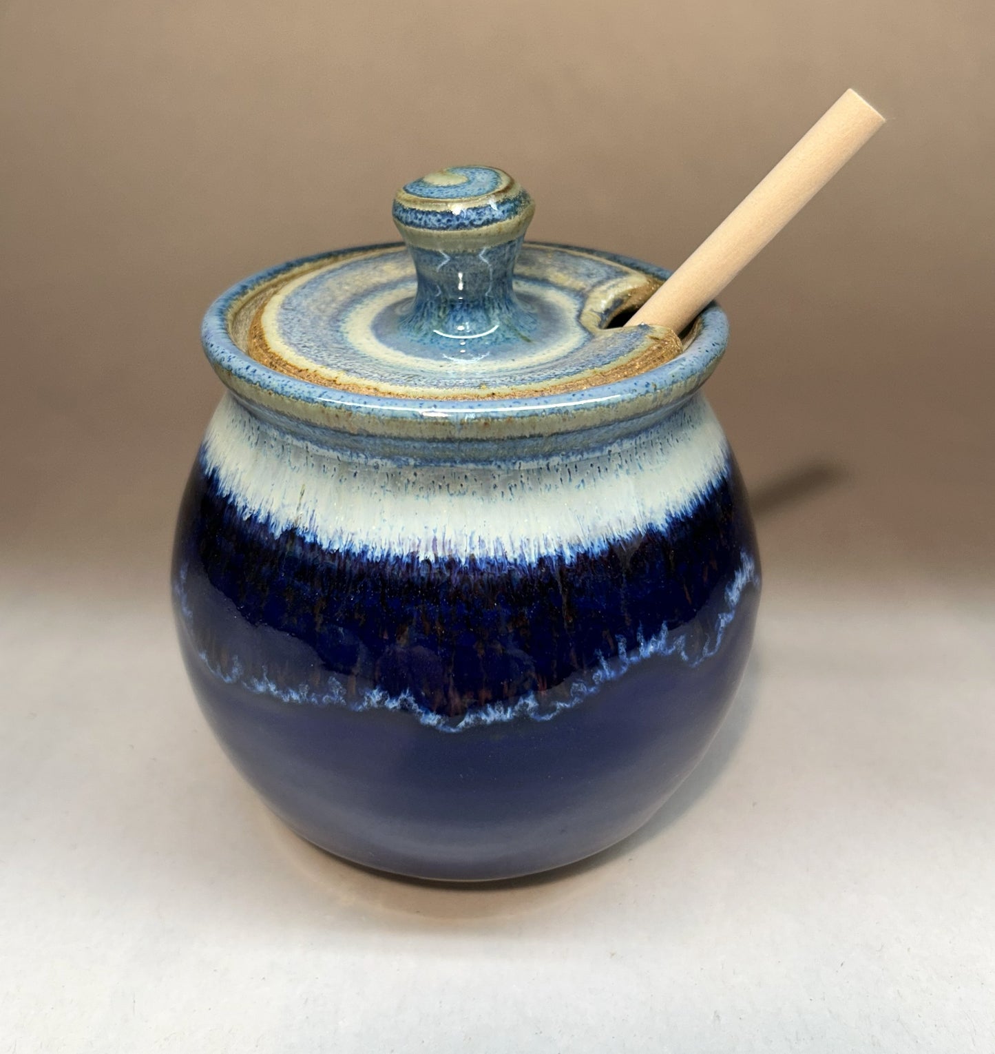 Handmade Pottery Honey Pot – Artisan Ceramic Kitchenware - Cobalt Blue Glaze