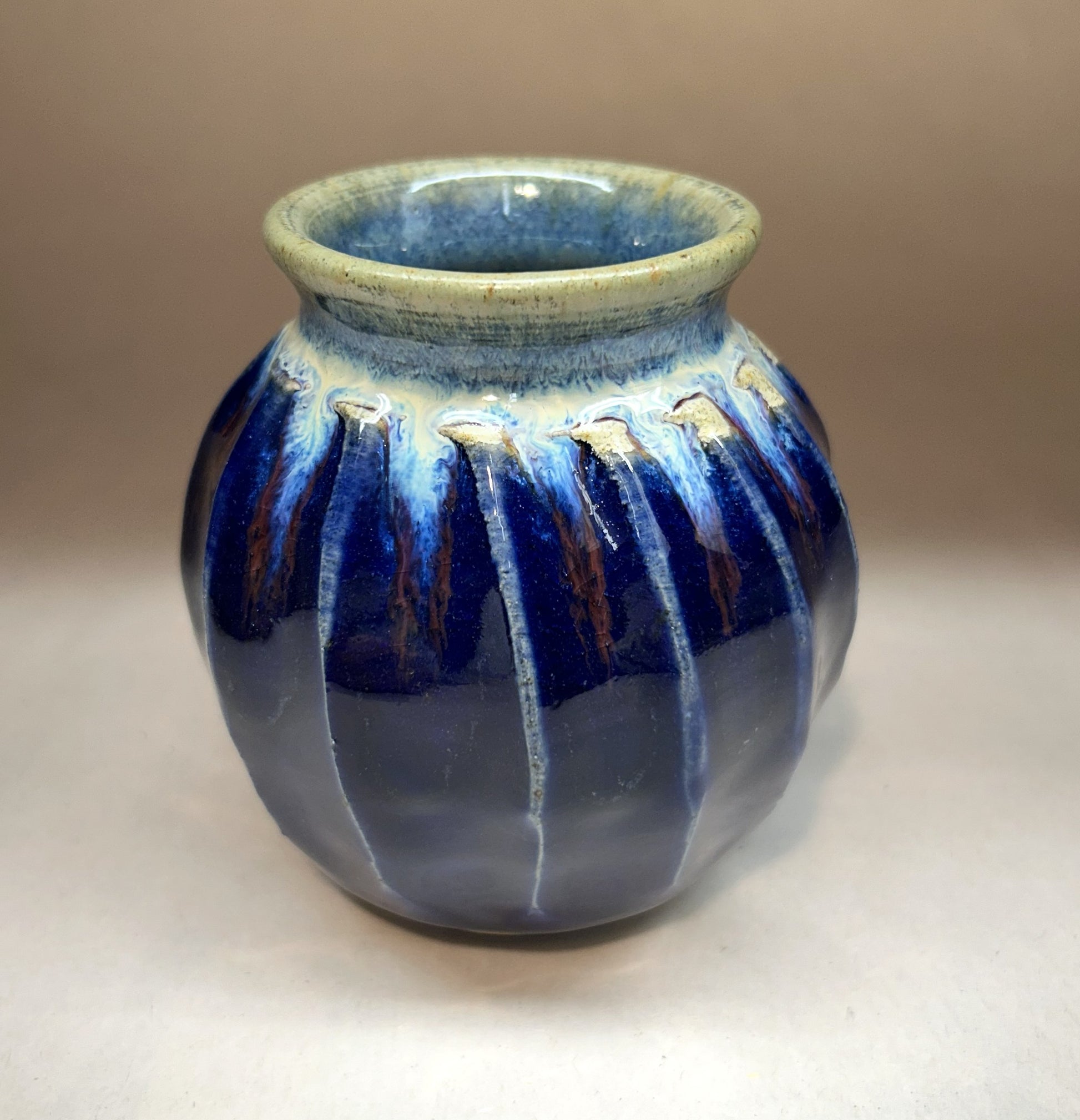 Faceted handmade pottery vase with Cobalt Blue glaze