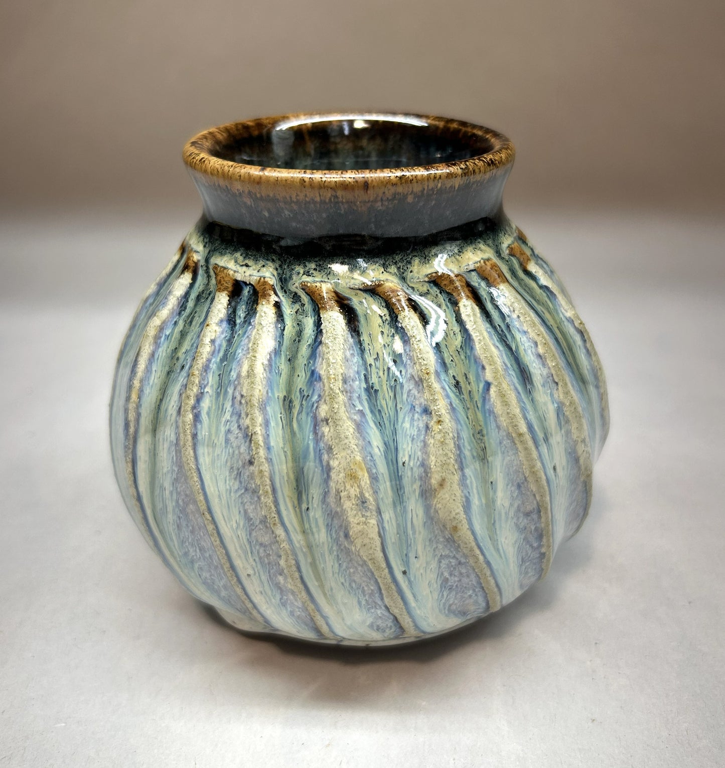 Faceted Handmade Pottery Vase - Temoku Black glaze