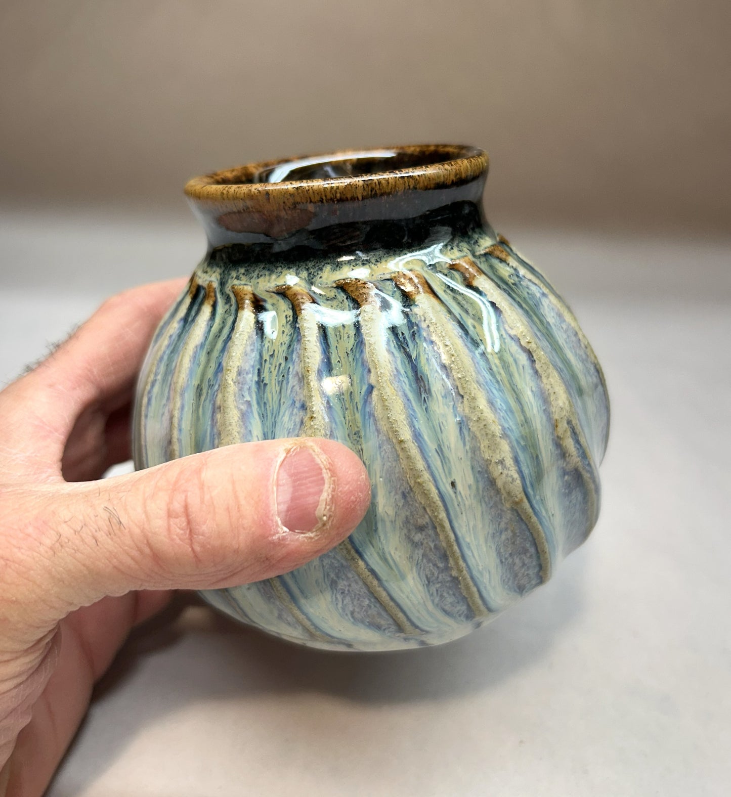Faceted Handmade Pottery Vase - Temoku Black glaze