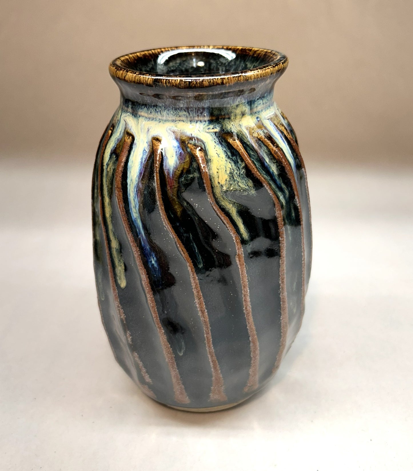 Stoneware Pottery Vase with Temoku Black Glaze