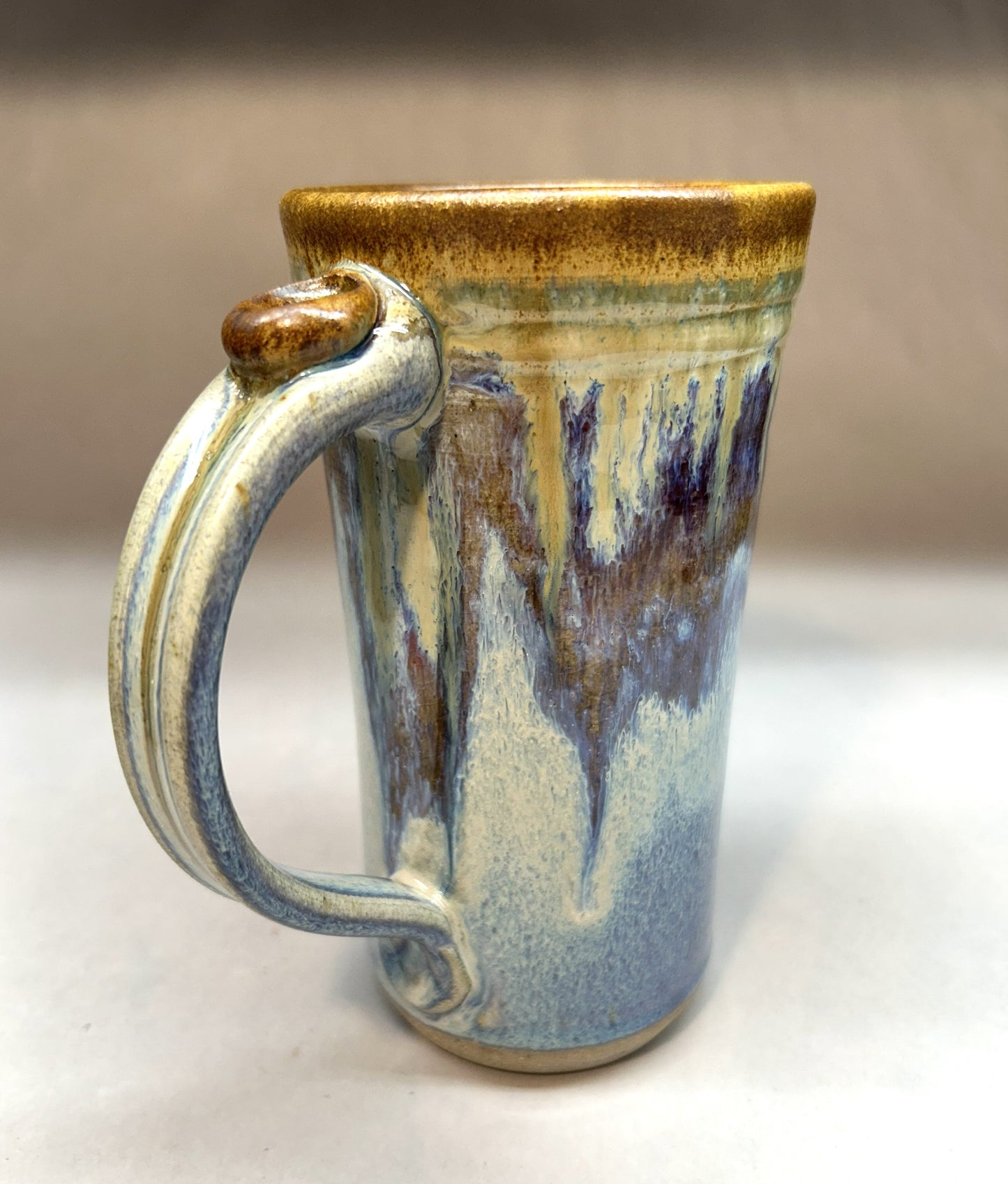Tall Handmade Pottery Mug – Electric Blue and Iron Glaze
