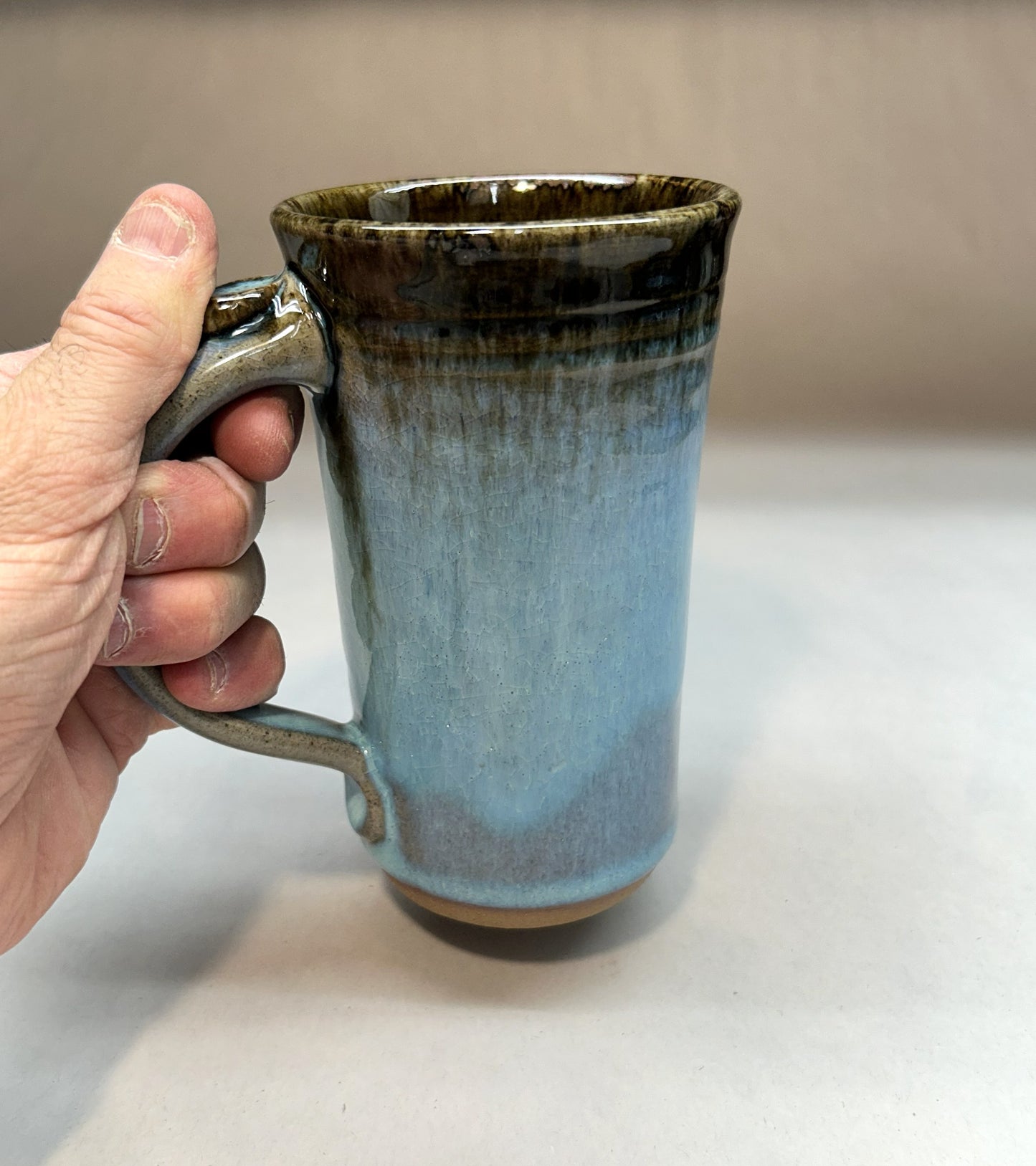 Tall Handmade Pottery Mug – Blue Green Ash Glaze