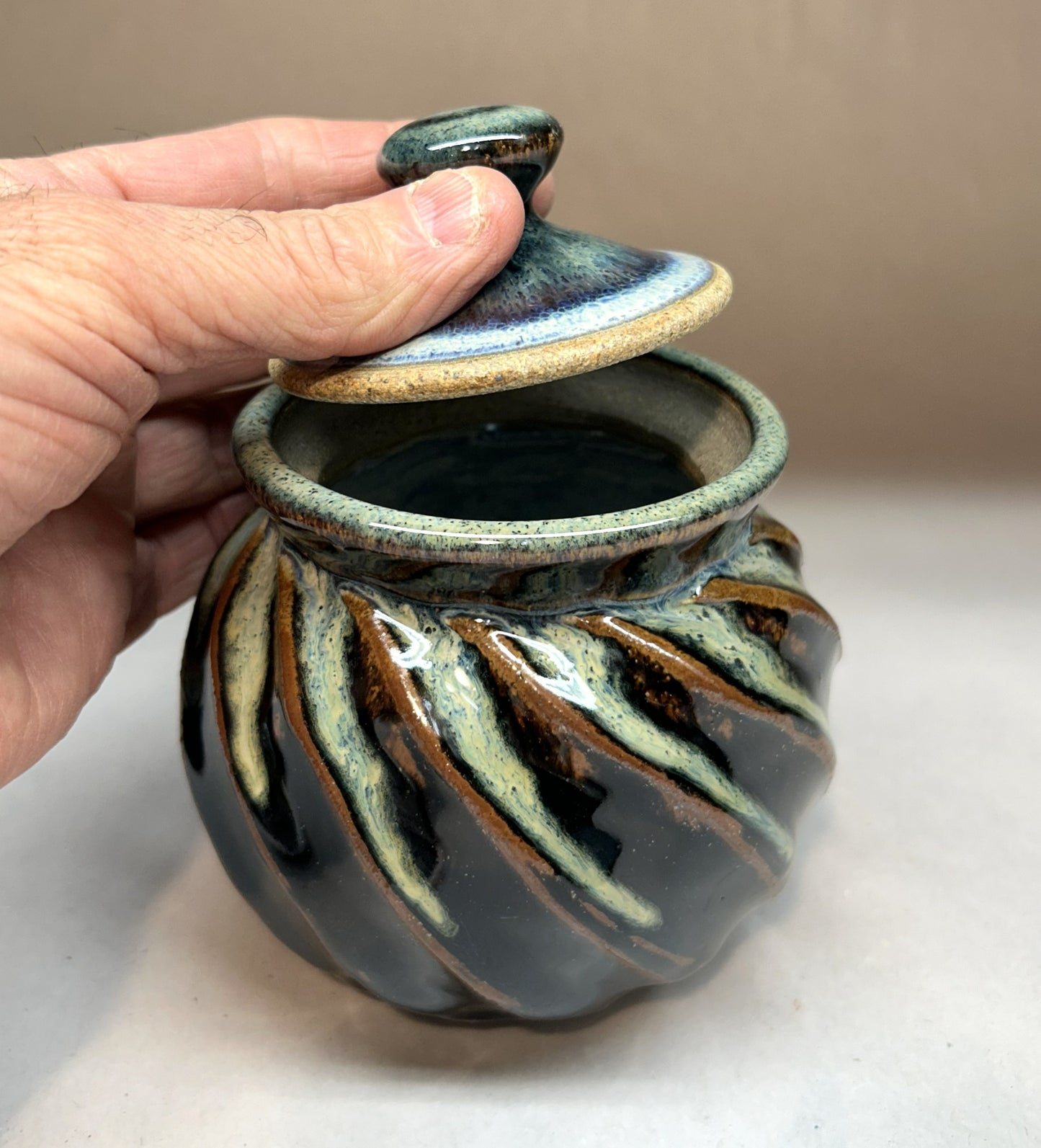 Handmade Faceted Small Pottery Jar – Artisan Stoneware Storage