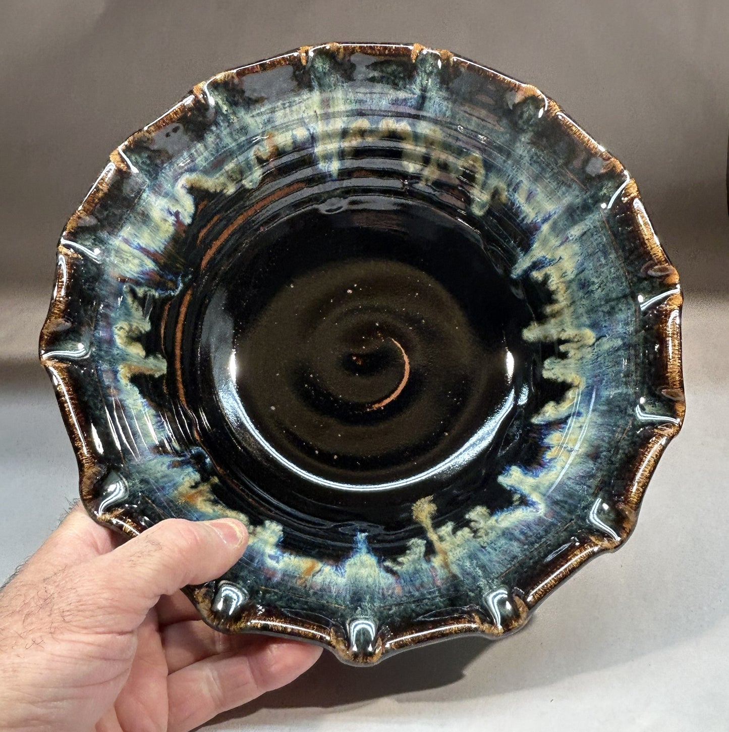 Handmade Pottery serving Bowl with Fluted Edge - Elegantly designed Pottery