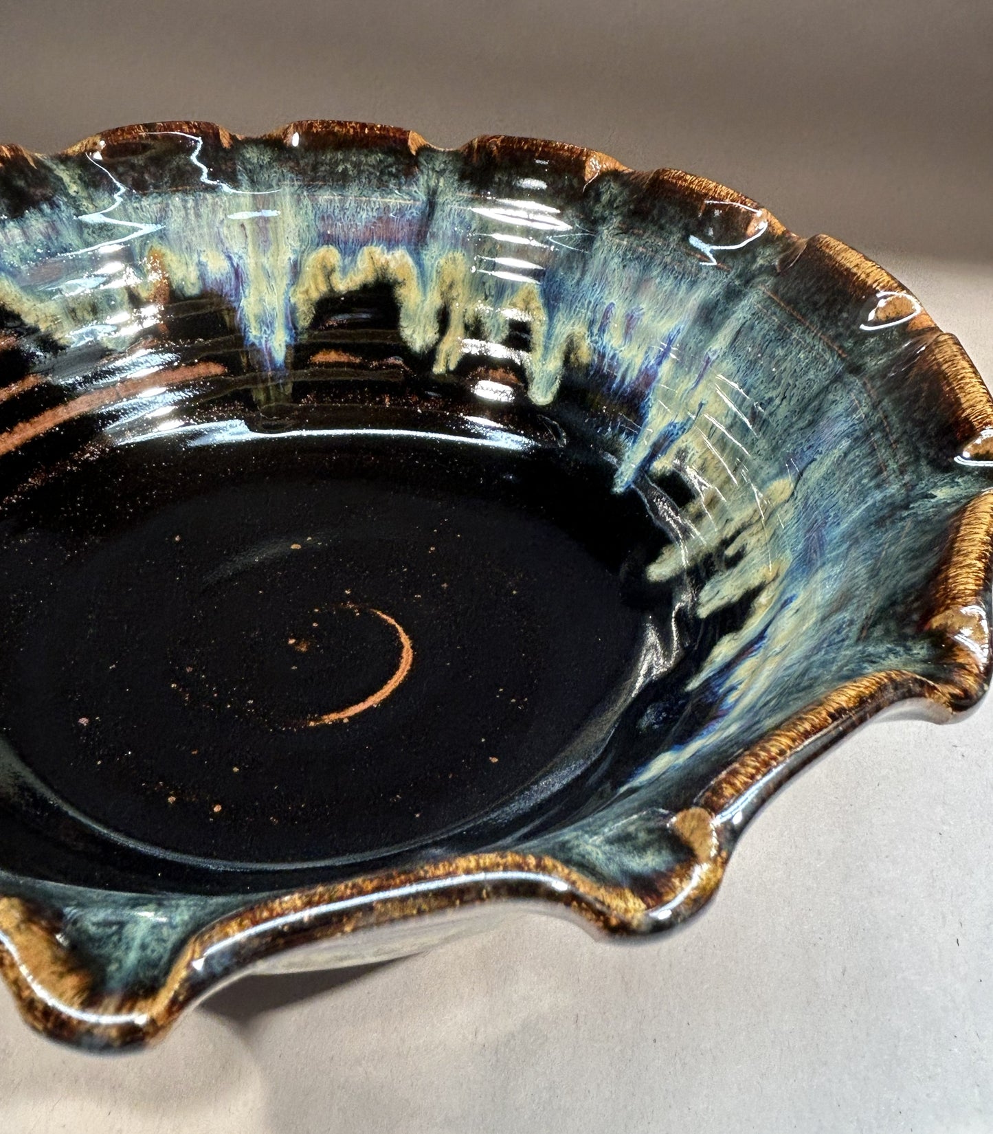 Handmade Pottery serving Bowl with Fluted Edge - Elegantly designed Pottery
