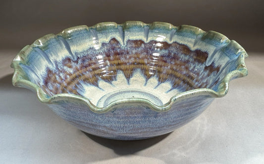 Handmade Pottery serving Bowl with Fluted Edge - Elegantly designed Pottery