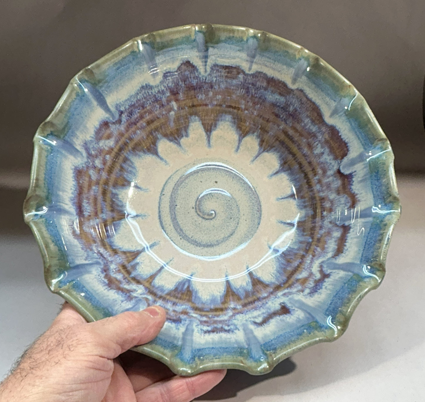 Handmade Pottery serving Bowl with Fluted Edge - Elegantly designed Pottery