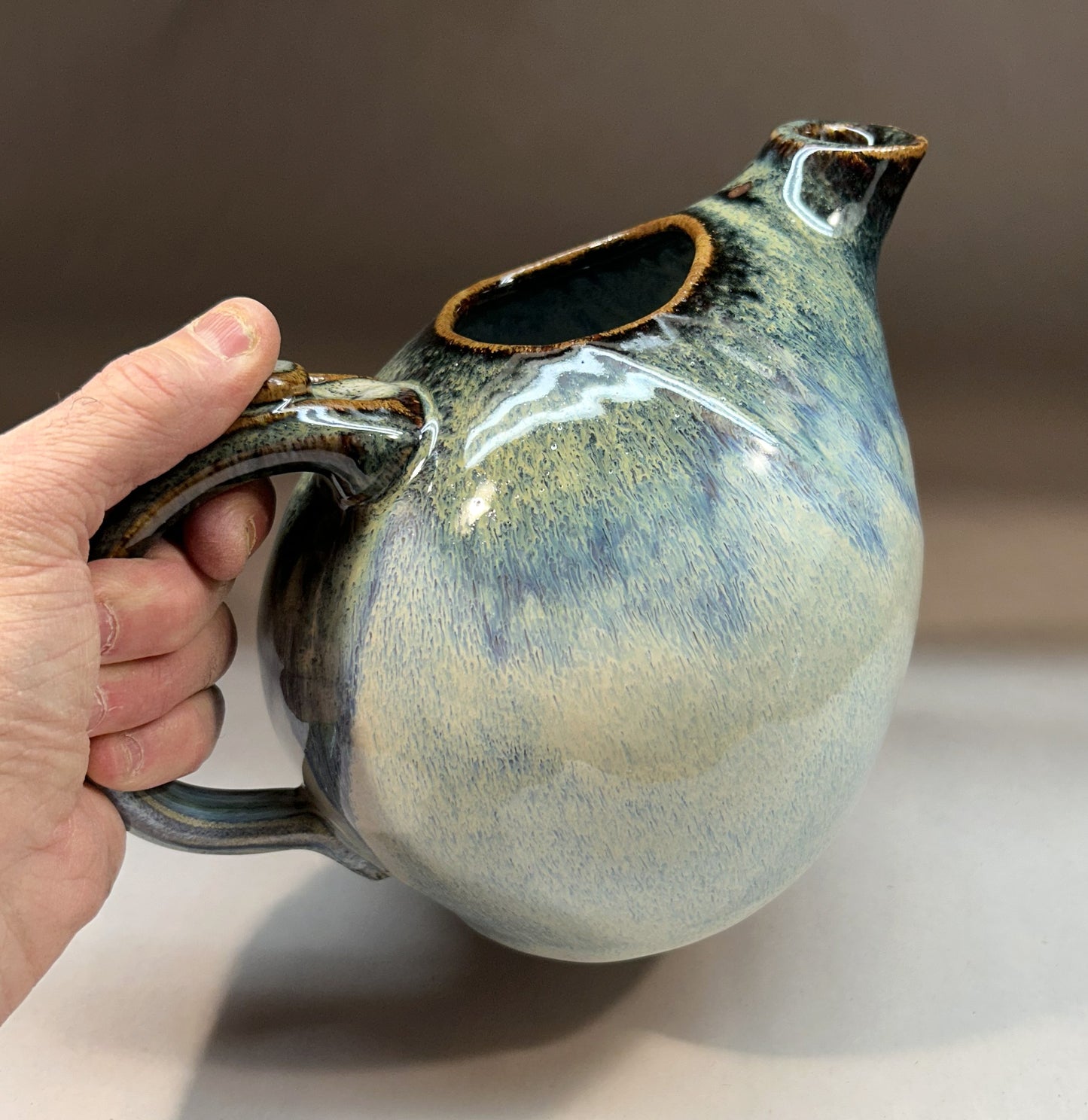 Handmade Pottery Water Pitcher - Temoku and Rutile Blue Glaze