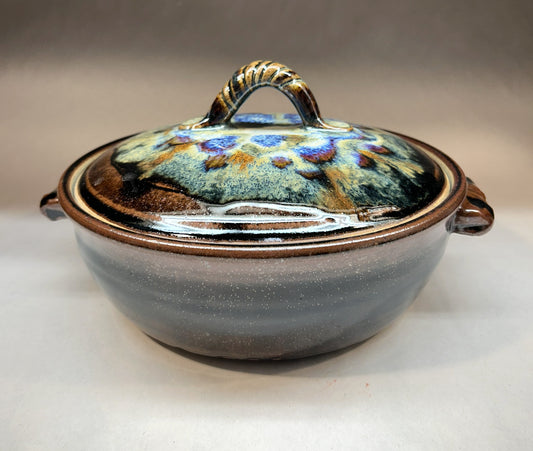 Handmade Pottery Lidded Casserole - Temuku Black and Everything Glaze - Serving ware
