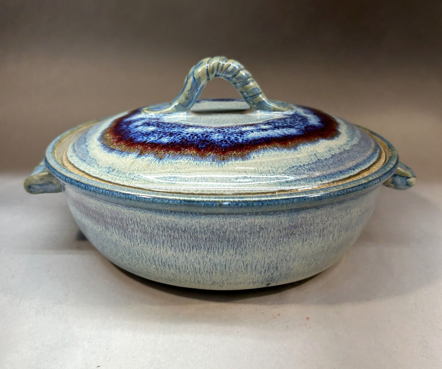 Handmade Pottery Lidded Casserole - Electric Blue Glaze - Serving Ware