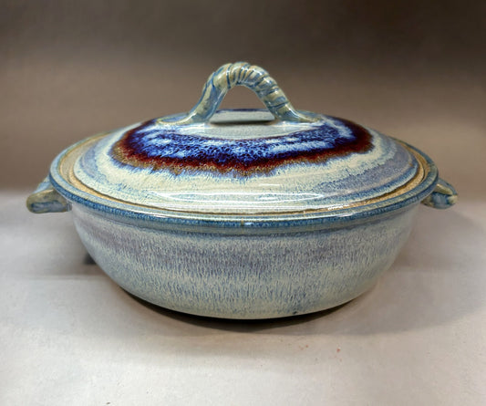 Handmade Pottery Lidded Casserole - Electric Blue Glaze - Serving Ware